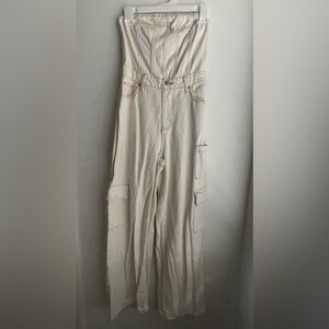 Cream Denim Cargo Jumpsuit!